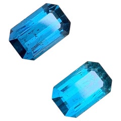 Natural Blue Tourmaline 9 Carat Emerald Cut Loose Gemstones Pair for Earrings