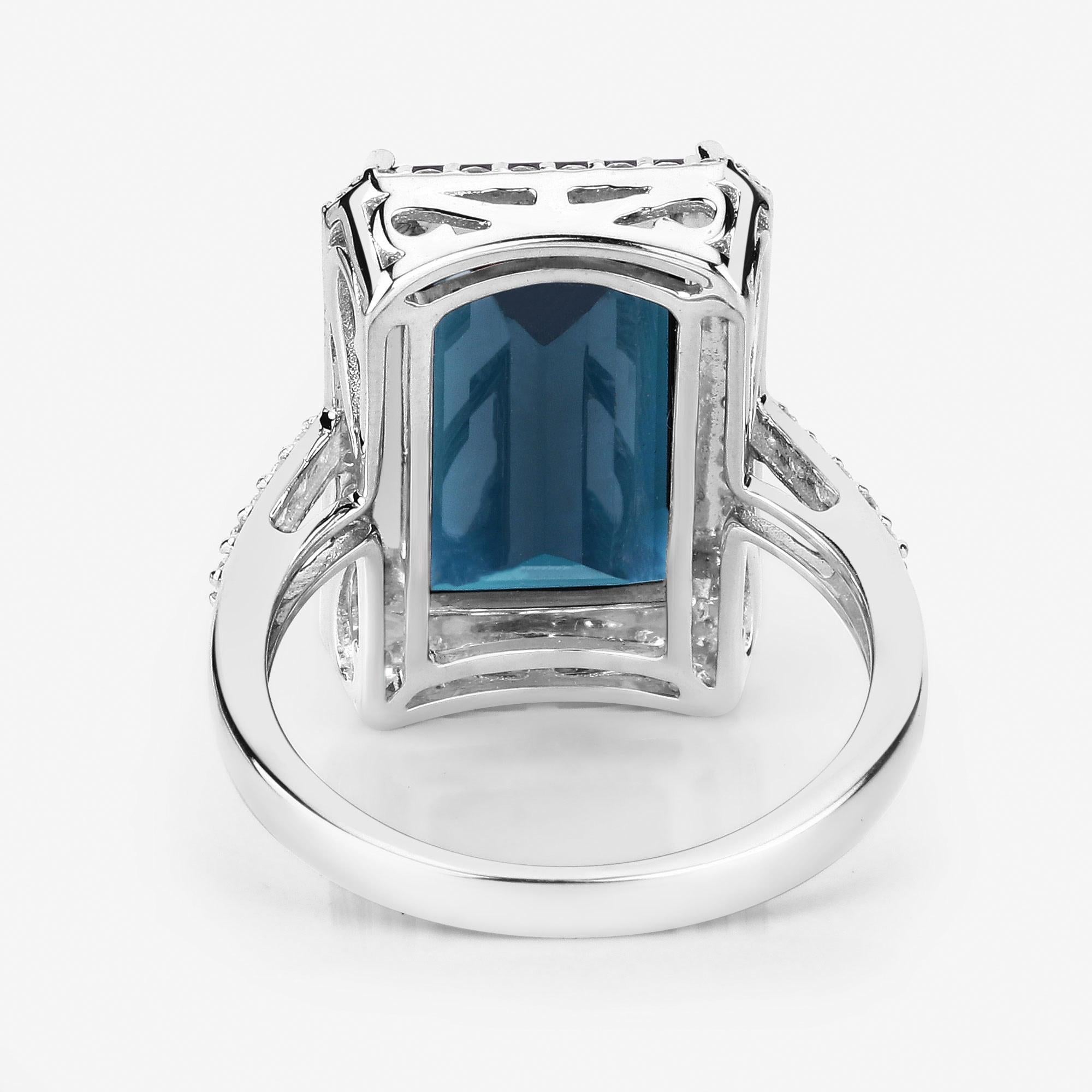 Contemporary Natural Blue Tourmaline and Diamond Statement Ring 8 Carats 14k White Gold For Sale