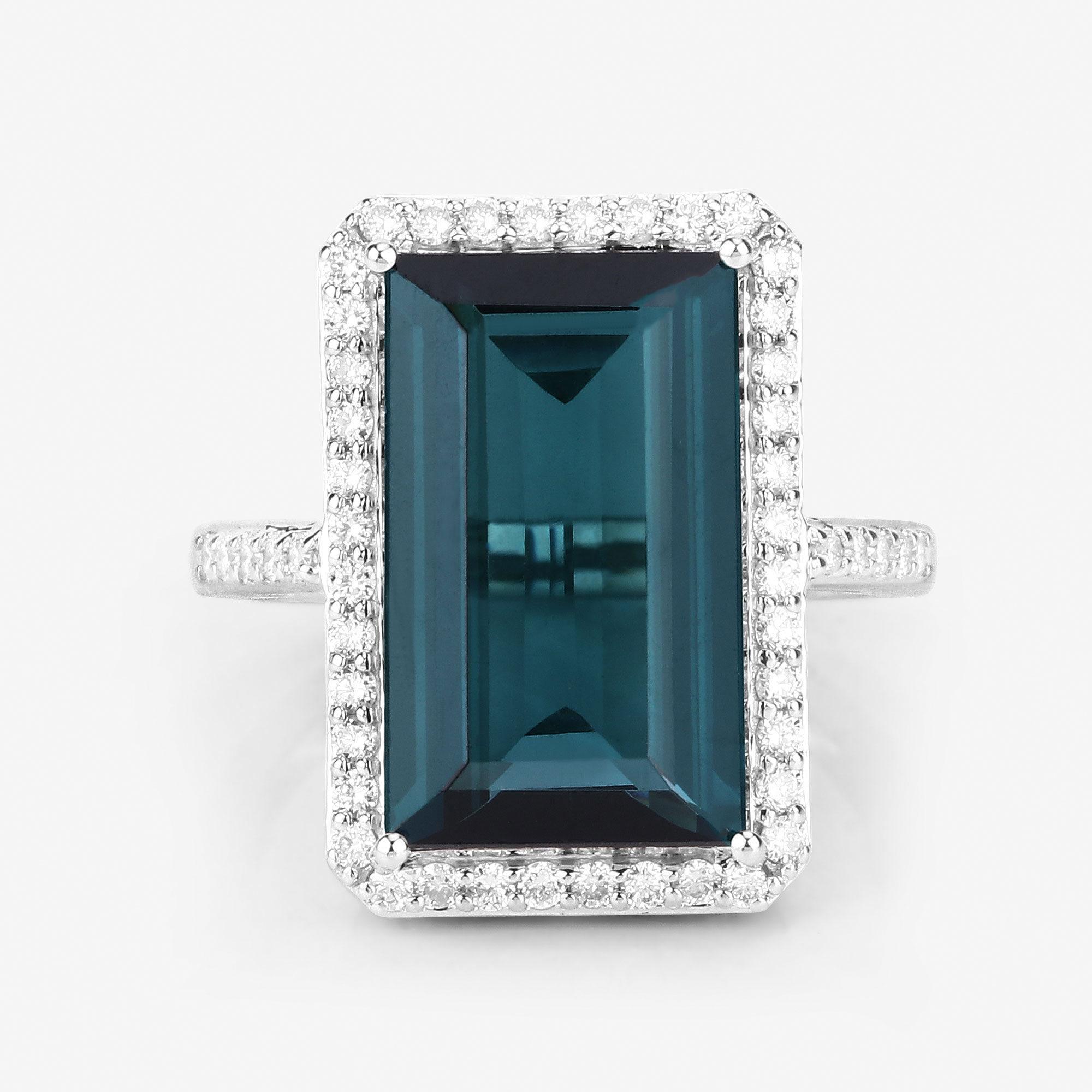 Natural Blue Tourmaline and Diamond Statement Ring 8 Carats 14k White Gold For Sale 2