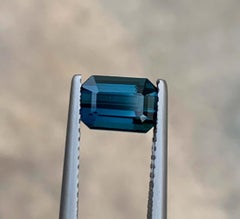 Natural Blue Tourmaline Gemstone: 1.28 Carat Emerald Cut October Birthstone