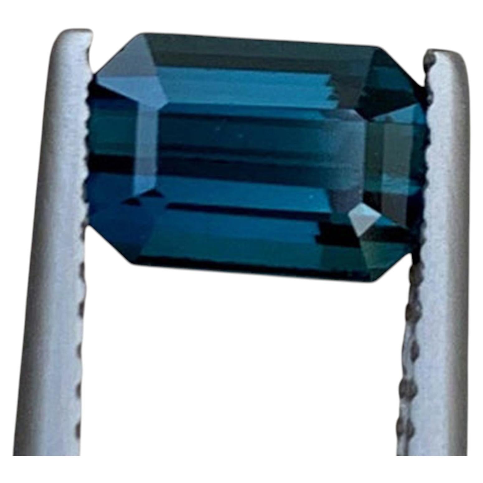 Natural Blue Tourmaline Gemstone: 1.28 Carat Emerald Cut October Birthstone For Sale
