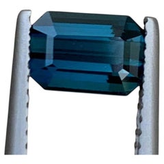 Natural Blue Tourmaline Gemstone: 1.28 Carat Emerald Cut October Birthstone