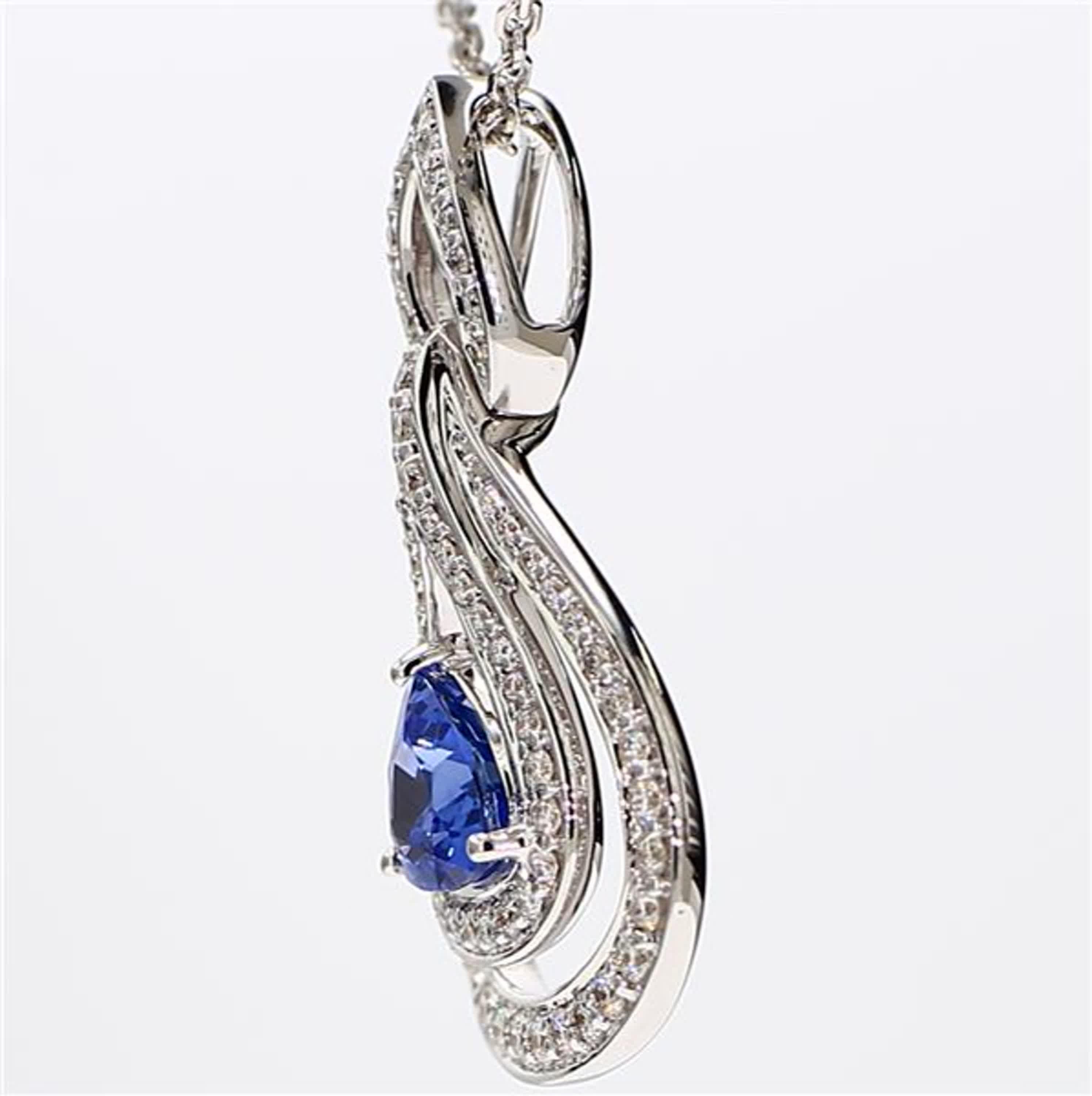 Contemporary Natural Blue Trilliant Sapphire and White Diamond 1.84 Carat TW Gold Pendant For Sale