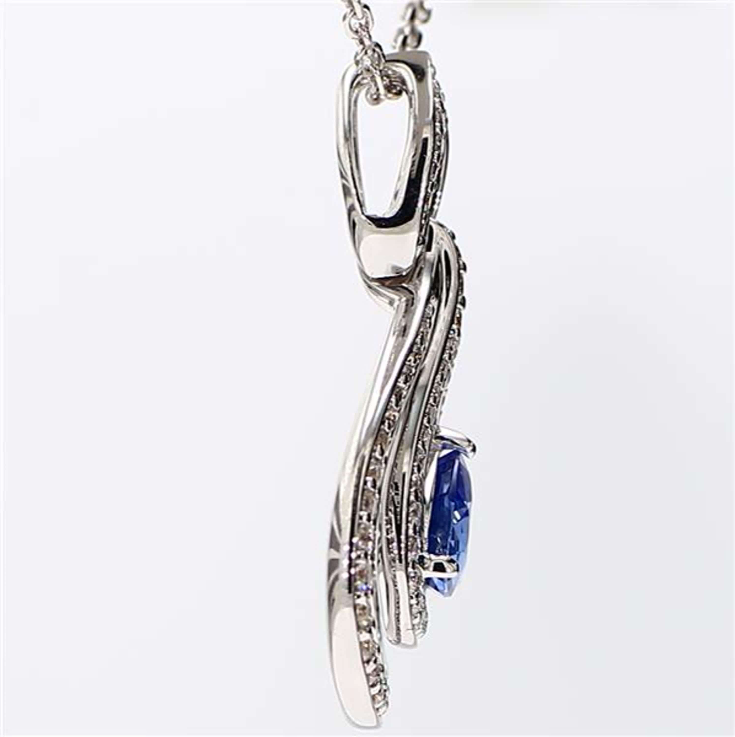 Women's Natural Blue Trilliant Sapphire and White Diamond 1.84 Carat TW Gold Pendant For Sale