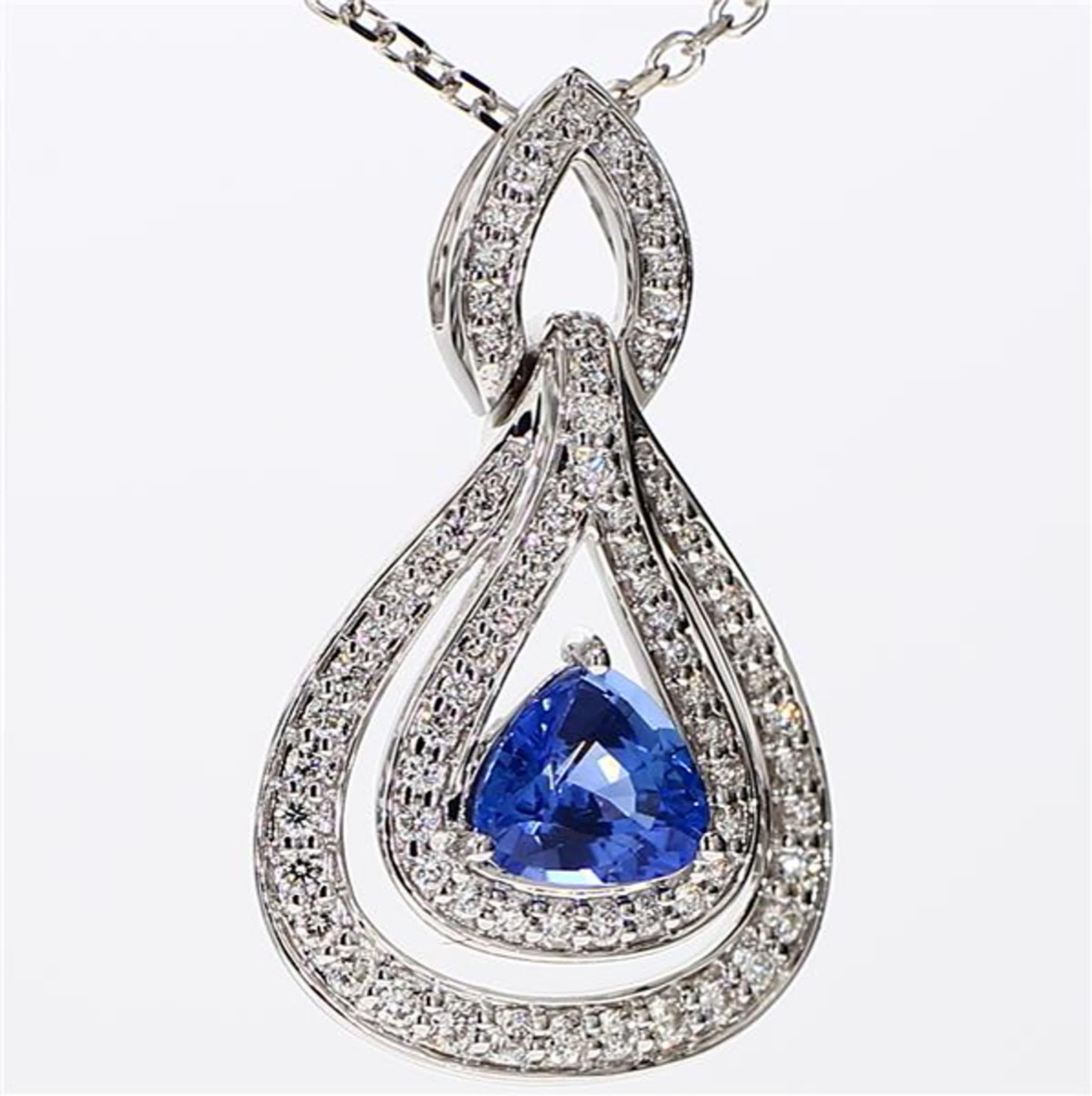 Natural Blue Trilliant Sapphire and White Diamond 1.84 Carat TW Gold Pendant For Sale 1