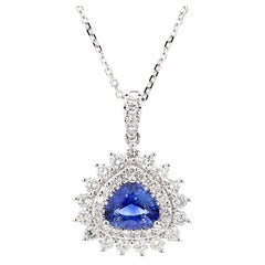Natural Blue Trillion Sapphire and Diamond 2.17 Carat TW White Gold Drop Pendant