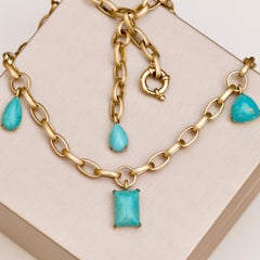 Natural Blue Turquoise 14 Karat Yellow Gold Necklace