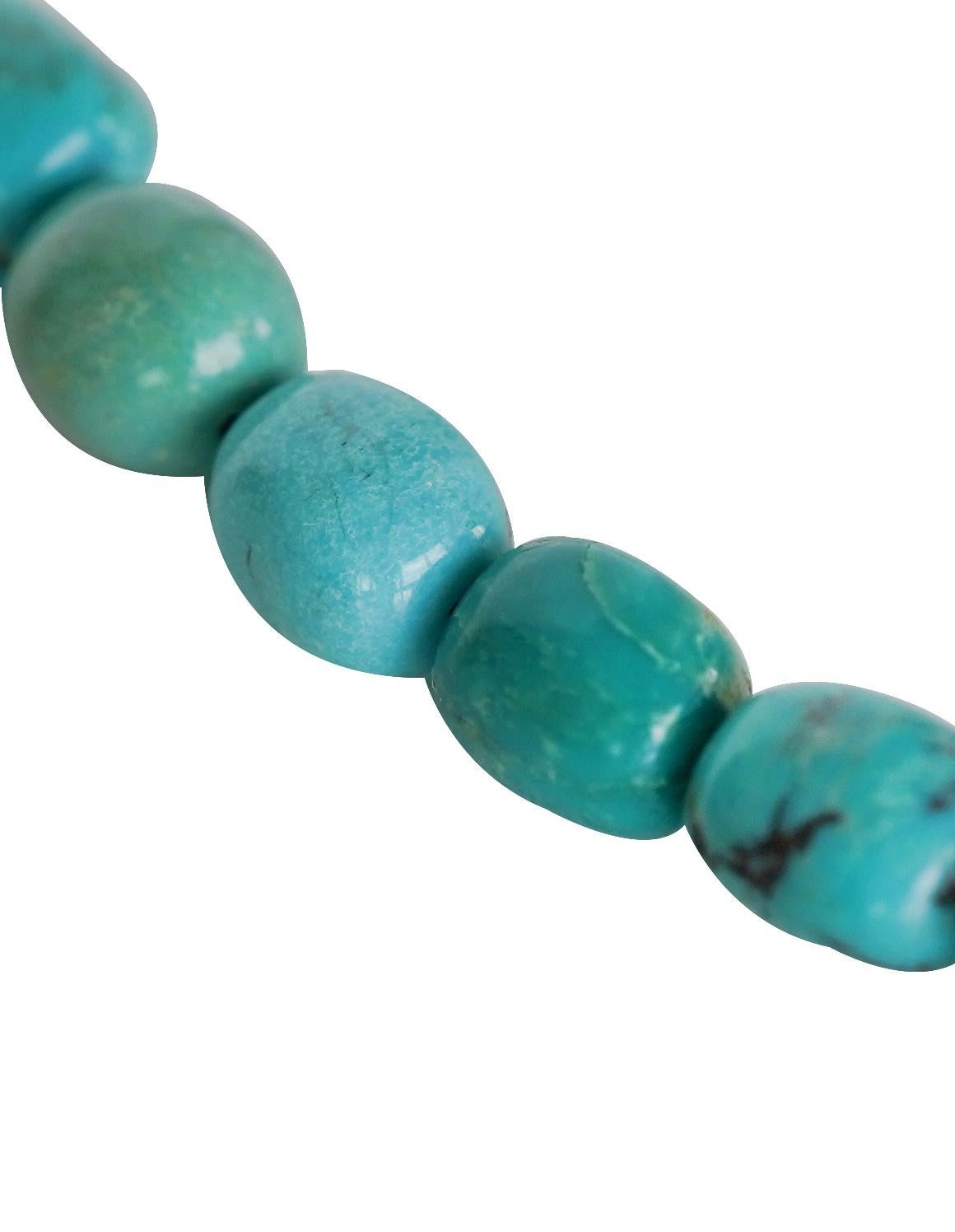 Natural Blue Turquoise Bead Sterling Silver Necklace In Good Condition For Sale In West Palm Beach, FL