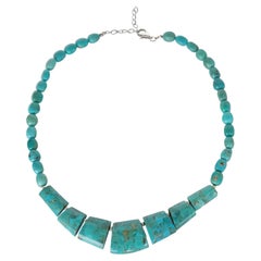 Natural Blue Turquoise Bead Sterling Silver Necklace