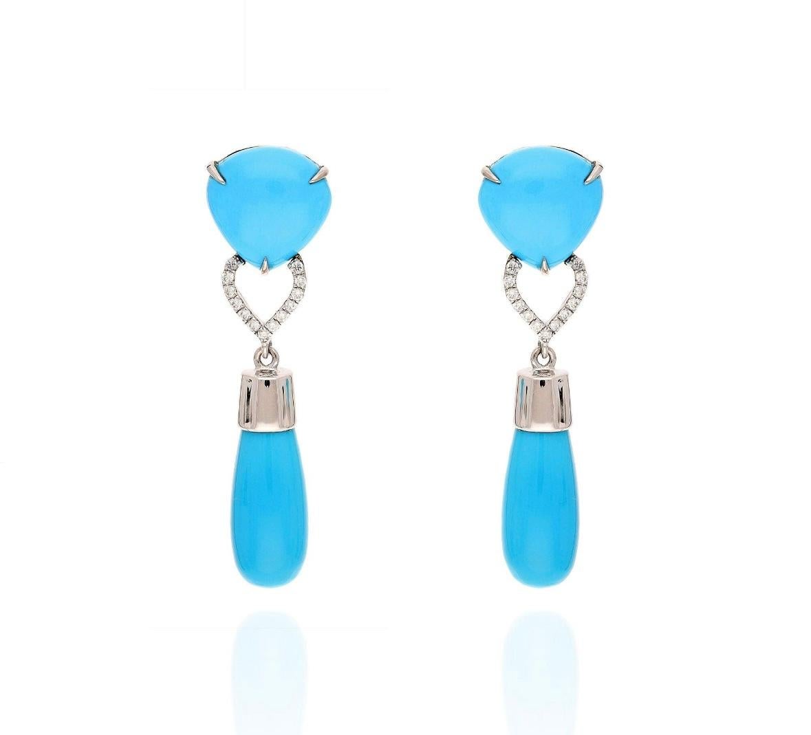 Natürlicher blauer Türkis- und Diamant-Ohrring aus 18 Karat Gold (Gemischter Schliff) im Angebot