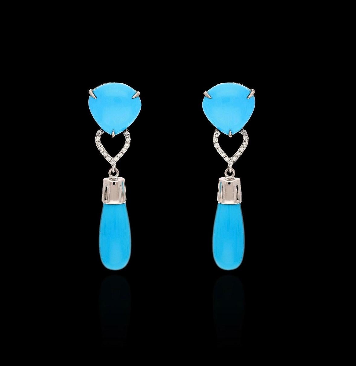 Natürlicher blauer Türkis- und Diamant-Ohrring aus 18 Karat Gold Damen im Angebot
