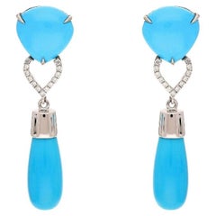 Natural blue turquoise & diamond earring in 18k gold