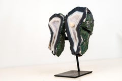 Natürlicher blauer & weißer Spitzenachat Geode Flügel mit weißem Galaxy Druzy