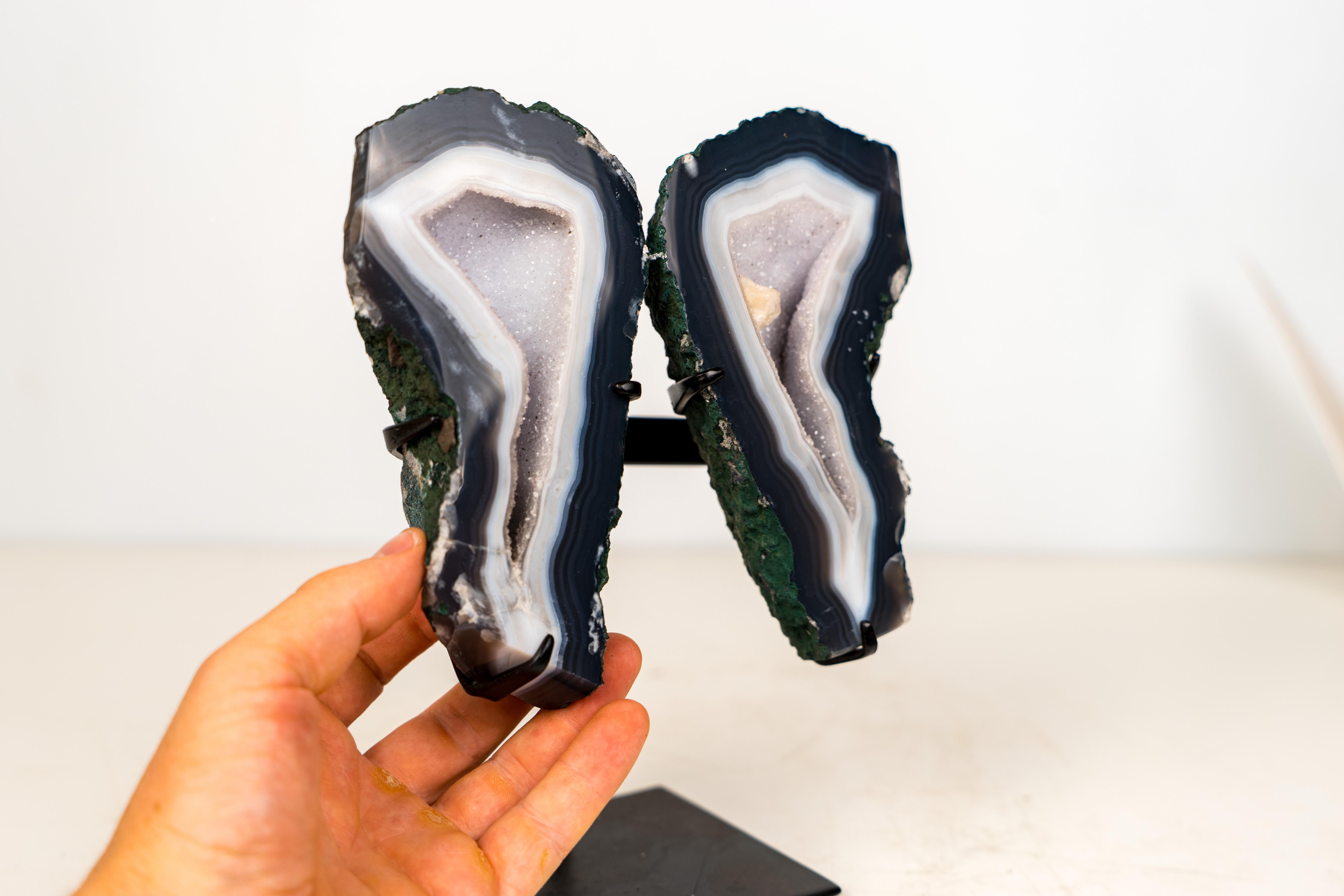 Natural Blue & White Lace Agate Geode Wings with White Galaxy Druzy In condizioni Nuovo in vendita a Ametista Do Sul, BR