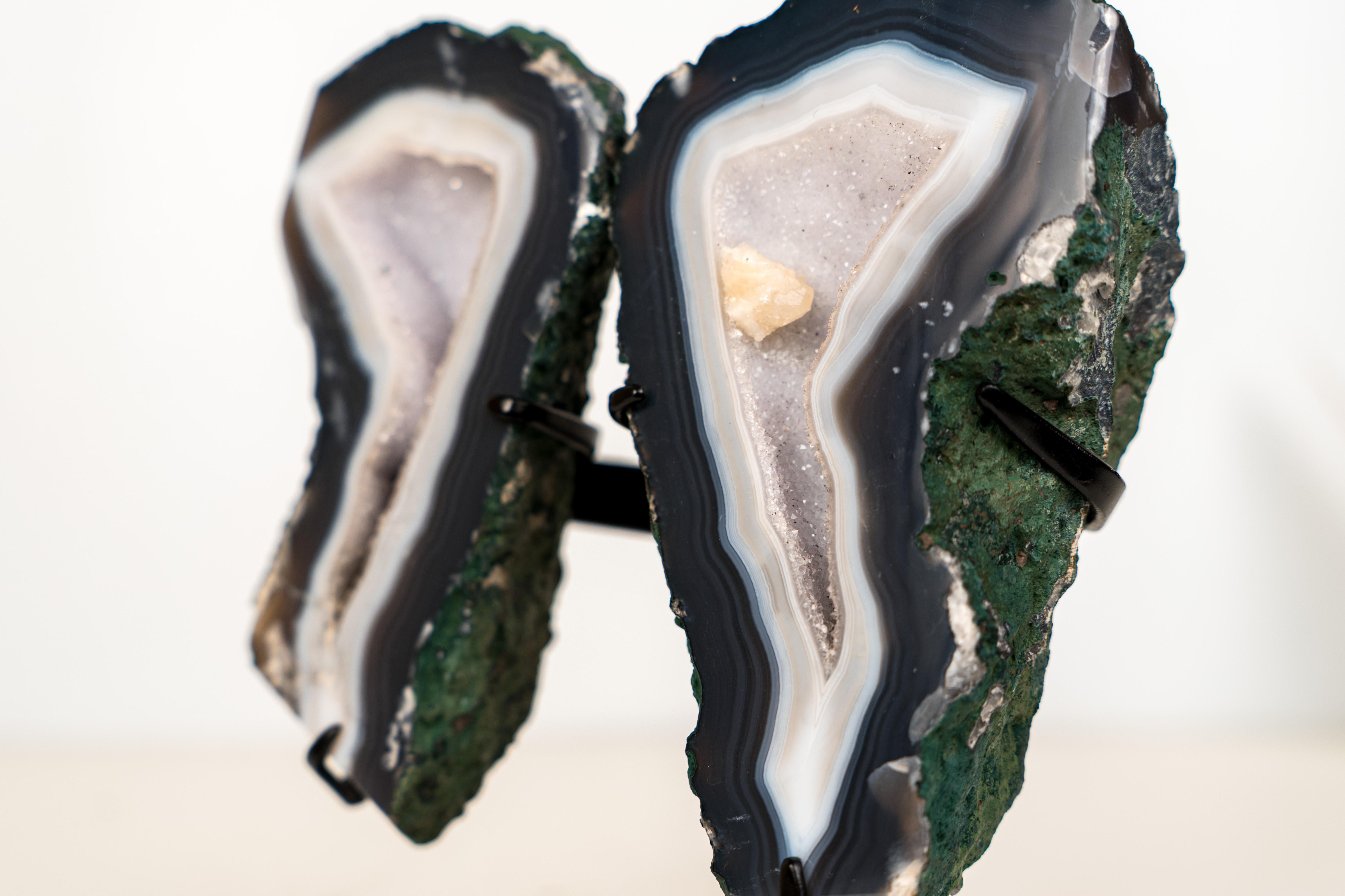 Natural Blue & White Lace Agate Geode Wings with White Galaxy Druzy in vendita 3