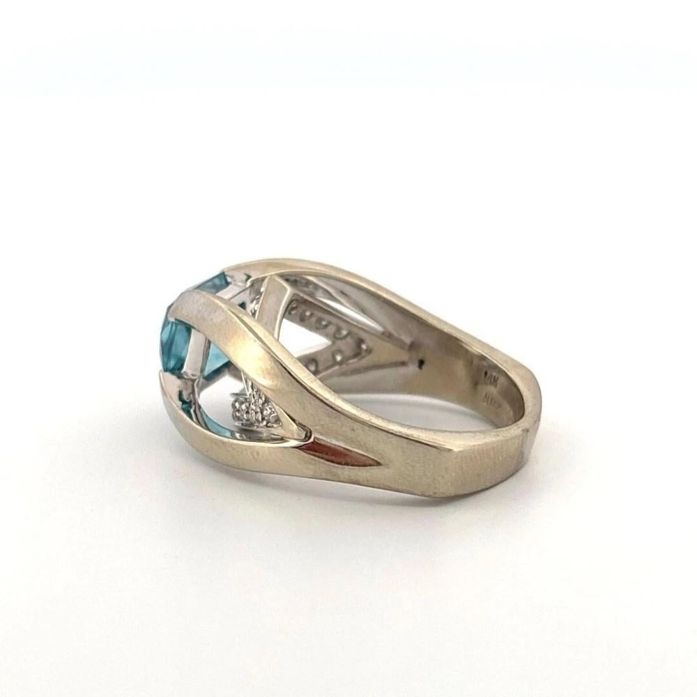 Natural Blue Zircon 3.35CT 14K White Gold 9.84 Grams Diamond Handmade Ring In Excellent Condition For Sale In Carmel By The Sea, CA