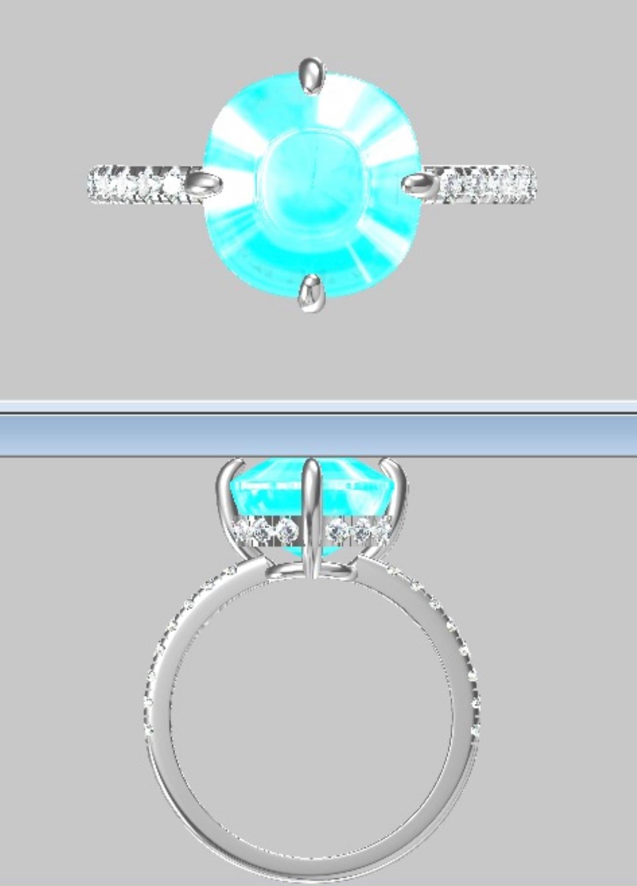 Natural Blue Zircon and Diamond Ring in Platinum For Sale 5