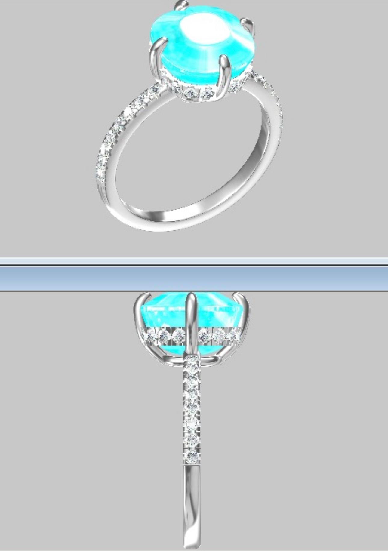 Natural Blue Zircon and Diamond Ring in Platinum For Sale 6