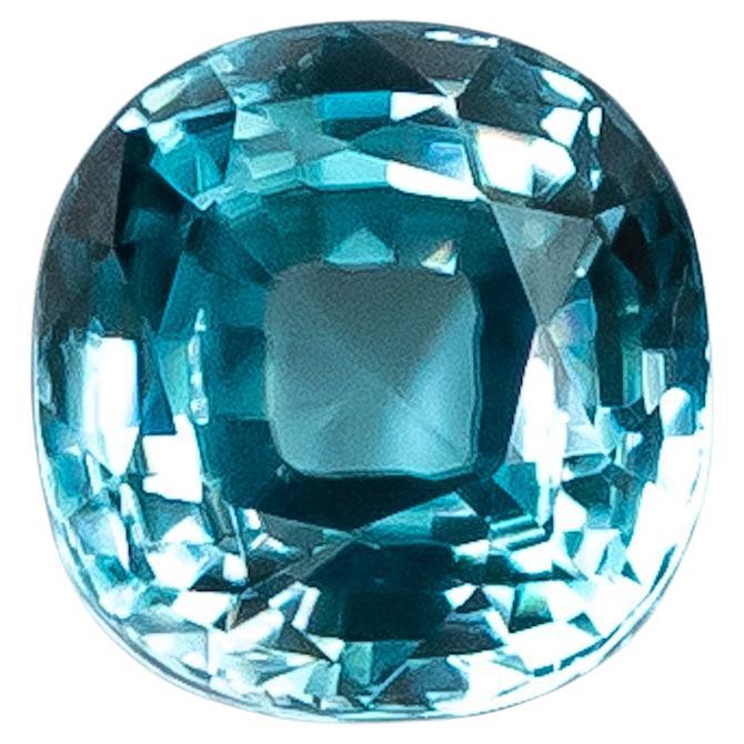 Natural Blue Zircon and Diamond Ring in Platinum For Sale