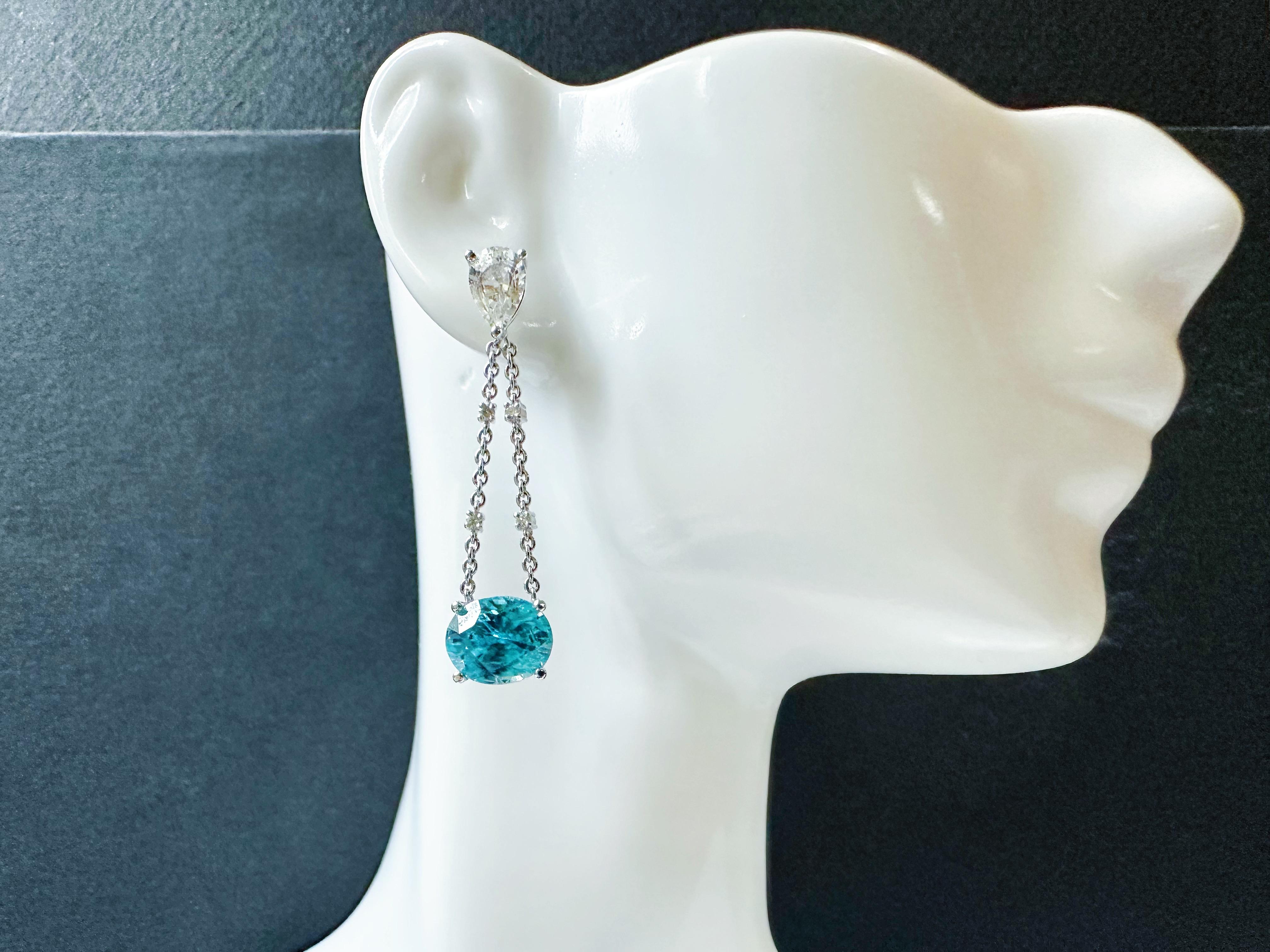 Natural Blue Zircon and White Sapphire Drop Earrings in 18K White Gold Diamond in vendita 14