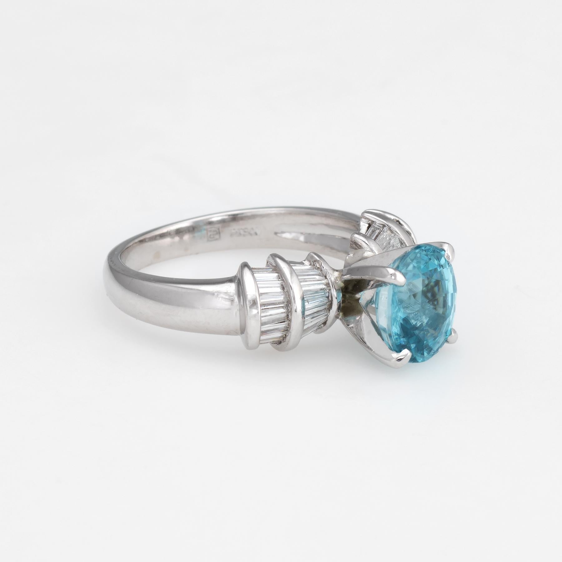 Modern Natural Blue Zircon Diamond Ring Estate Platinum Fine Jewelry Engagement