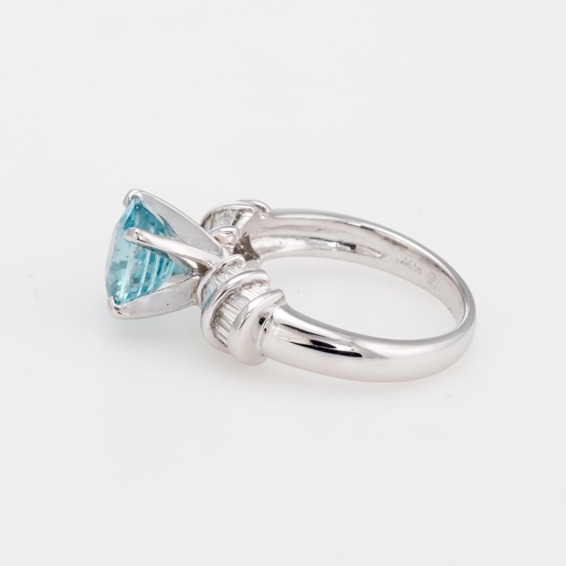 Oval Cut Natural Blue Zircon Diamond Ring Estate Platinum Fine Jewelry Engagement