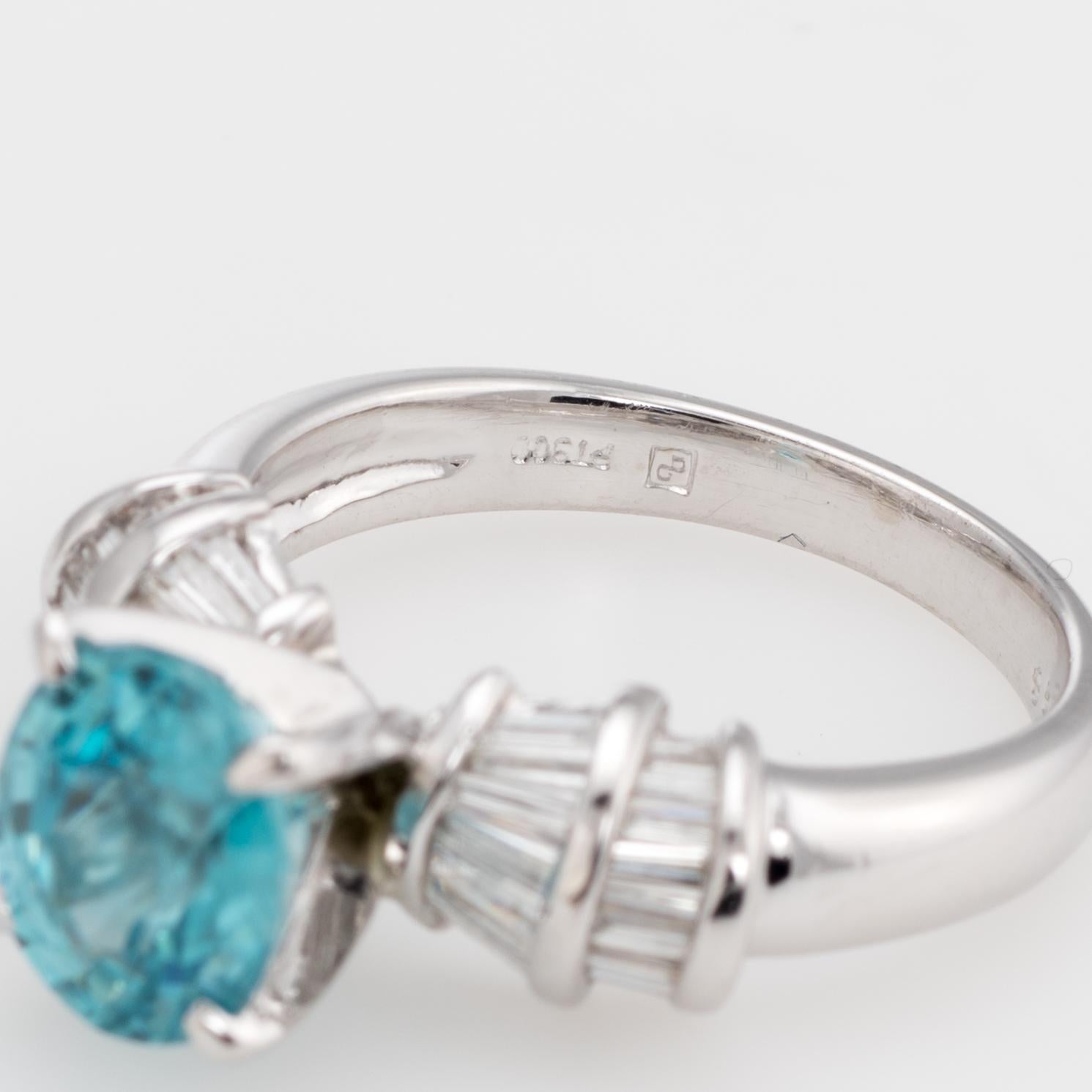 Women's Natural Blue Zircon Diamond Ring Estate Platinum Fine Jewelry Engagement
