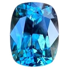 Natural blue Zircon from Cambodia 8.62 carats! Cushion cut, Certificate GFCO!