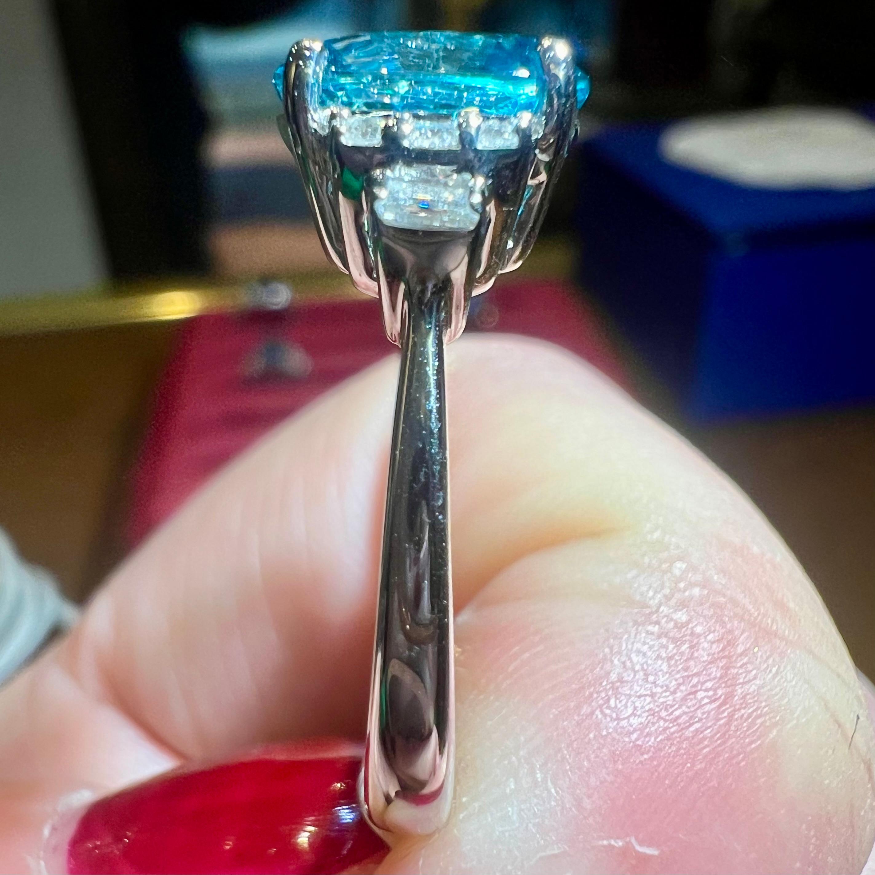 Natural Blue Zircon Ring, Diamonds, 18 Carat White Gold For Sale 13