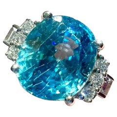 Natural Blue Zircon Ring, Diamonds, 18 Carat White Gold