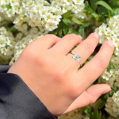 Natural Blue Zircon Ring With White Topaz 1.24 Carats Gold Plated Silver