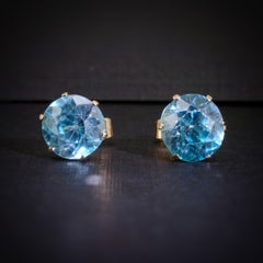 Orecchini con zircone blu naturale in oro rosa 9ct, anni '40, 5 carati