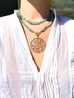 Natural Blue Zircon with Diamond on Vermeil Pendant