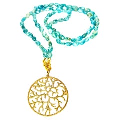 Natural Blue Zircon with Diamond on Vermeil Pendant