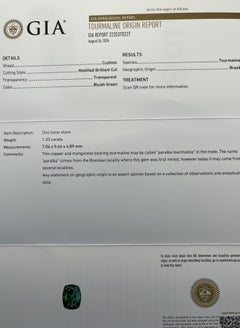 Natural Bluish-Green Brazilian Paraiba Tourmaline/ 1.33 carats / GIA Report