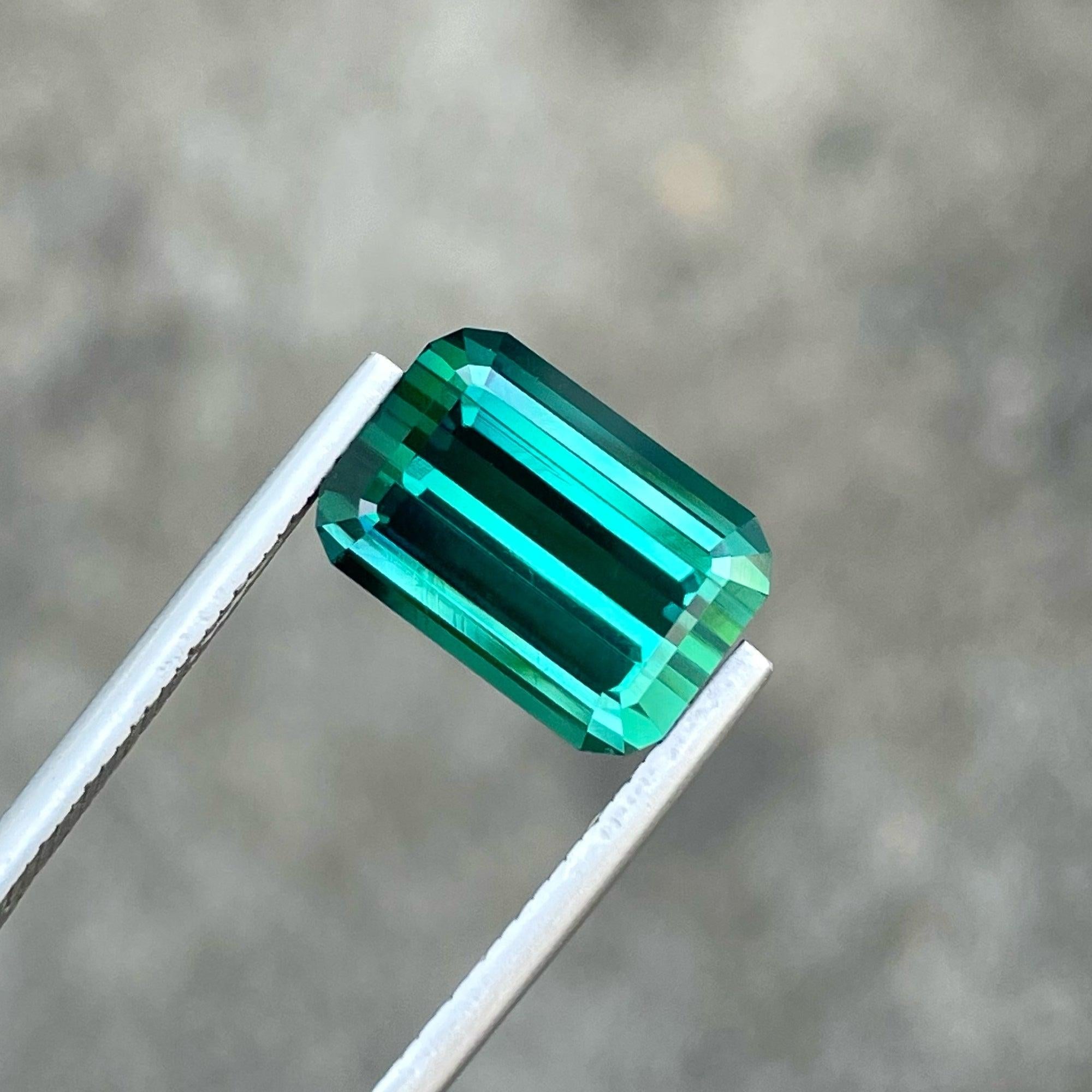 Natural Bluish Green Loose Tourmaline Gemstone 7.20 Carats Emerald Cut 1