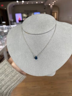Natural Bluish Green Round Sapphire 14 Karat White Gold Pendant Necklace