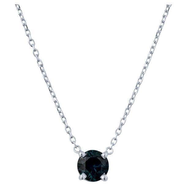 Natural Bluish Green Round Sapphire 14 Karat White Gold Pendant Necklace