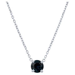 Natural Bluish Green Round Sapphire 14 Karat White Gold Pendant Necklace