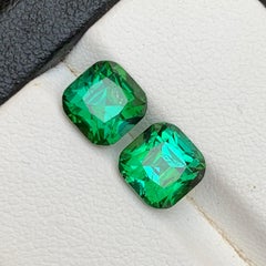 Natural Bluish Hue Green Tourmaline 4.59 Carat Cushion Cut Loose Gemstones Pair