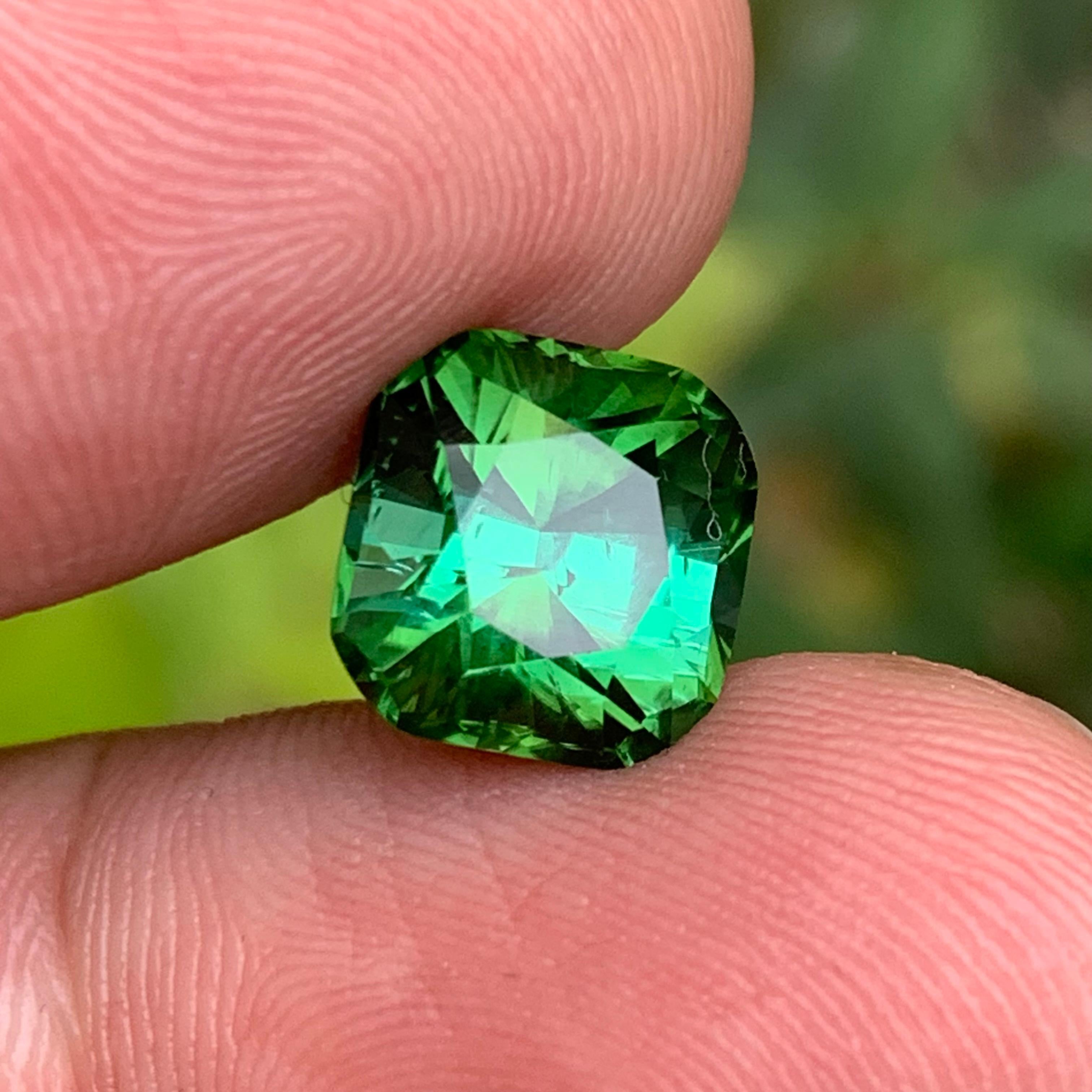 Gema suelta de turmalina verde natural azulada de 4,75 qt, talla cojín, para anillo en venta 3