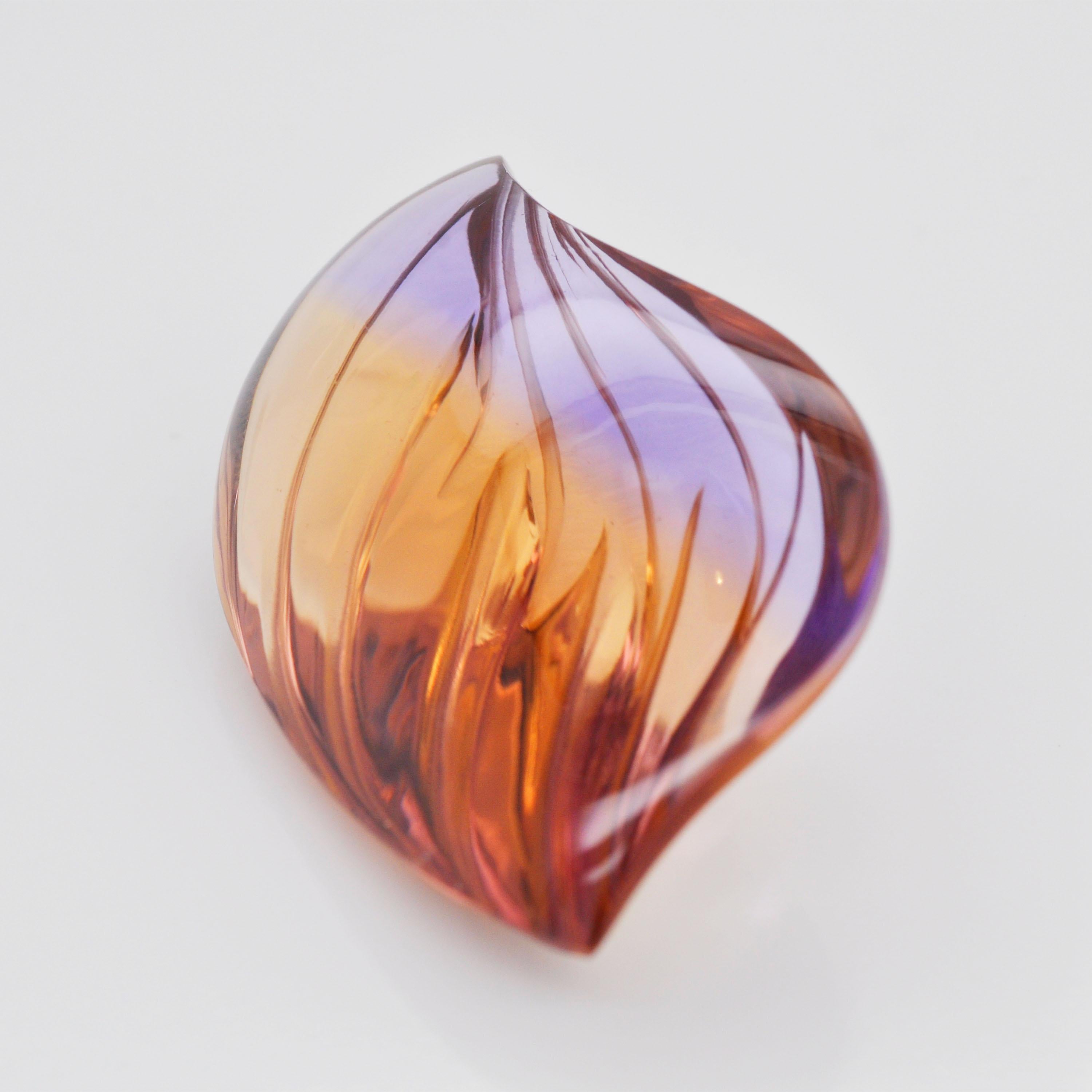 Contemporary Natural Bolivian Ametrine Hand Carved Fancy Cut Loose Gemstone Pendant Brooch For Sale