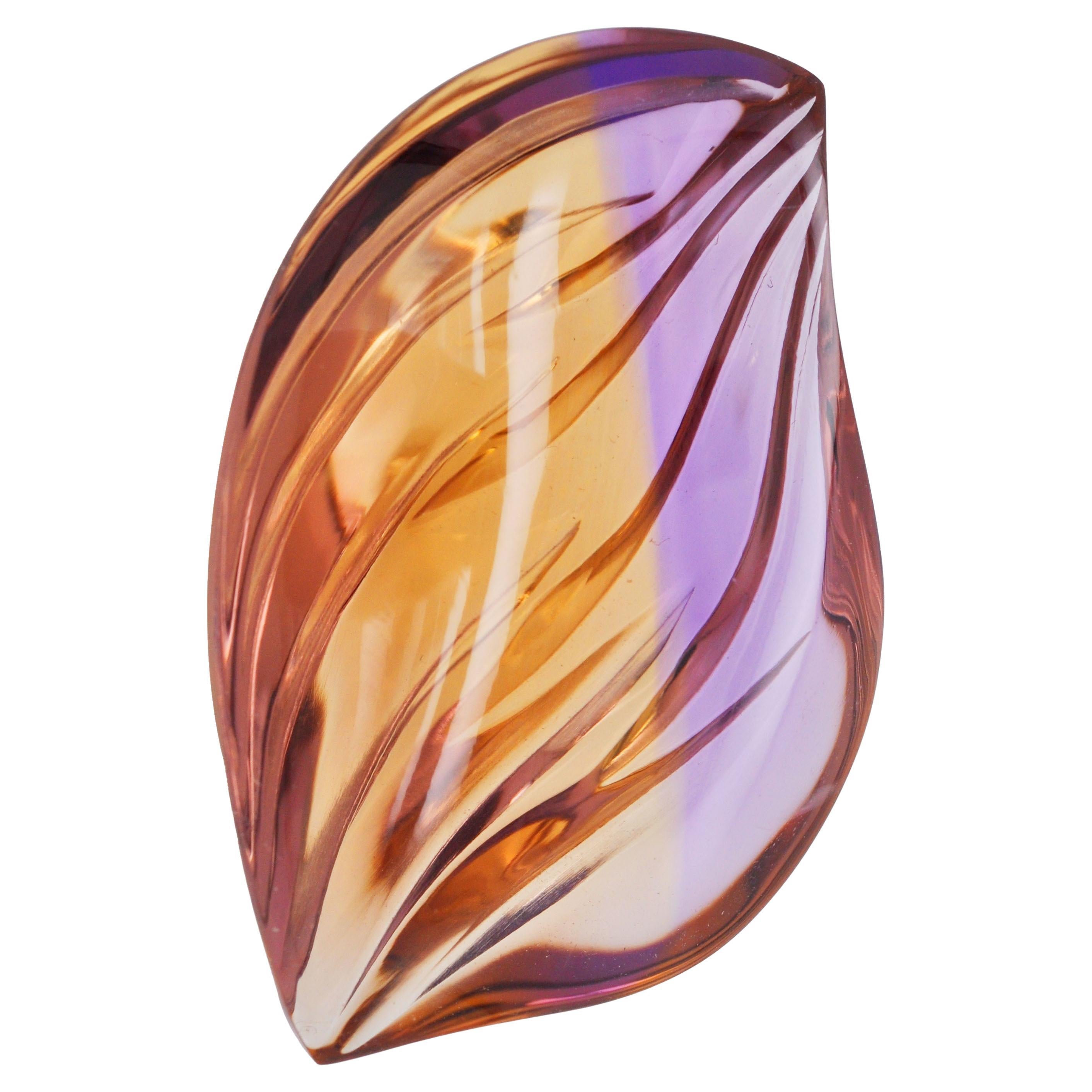 Natural Bolivian Ametrine Hand Carved Fancy Cut Loose Gemstone Pendant Brooch For Sale
