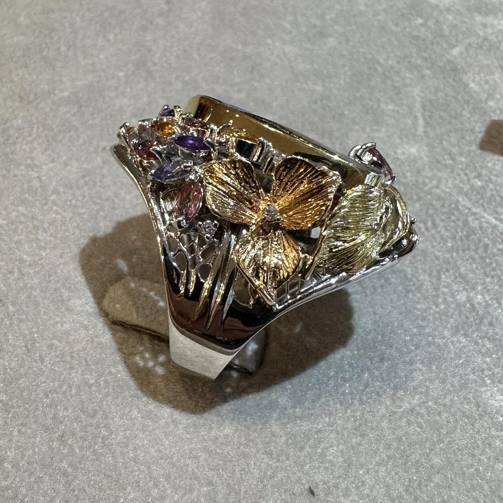 Natural Boulder Opal and Mixed Gem Ring in Platinum and 18k Gold 2
