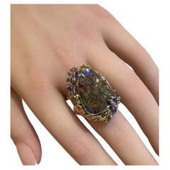 Natural Boulder Opal and Mixed Gem Ring in Platinum and 18k Gold