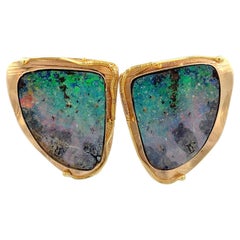 Natural Boulder Opal Clip-On Earrings 14K Yellow Gold