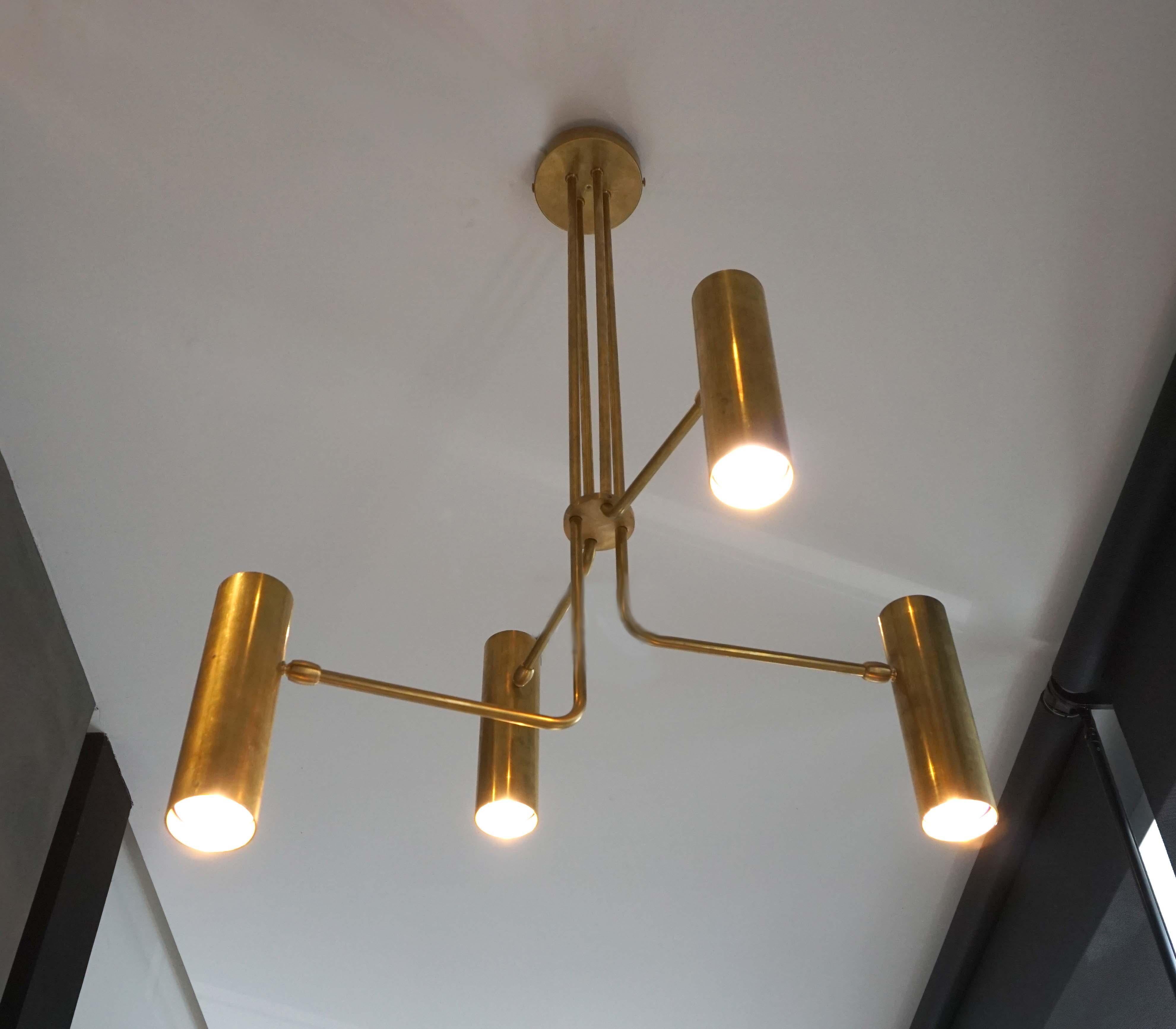 Brushed Natural Brass Contemporary-Modern Decorative Chandlier Handcrafted in Italy For Sale