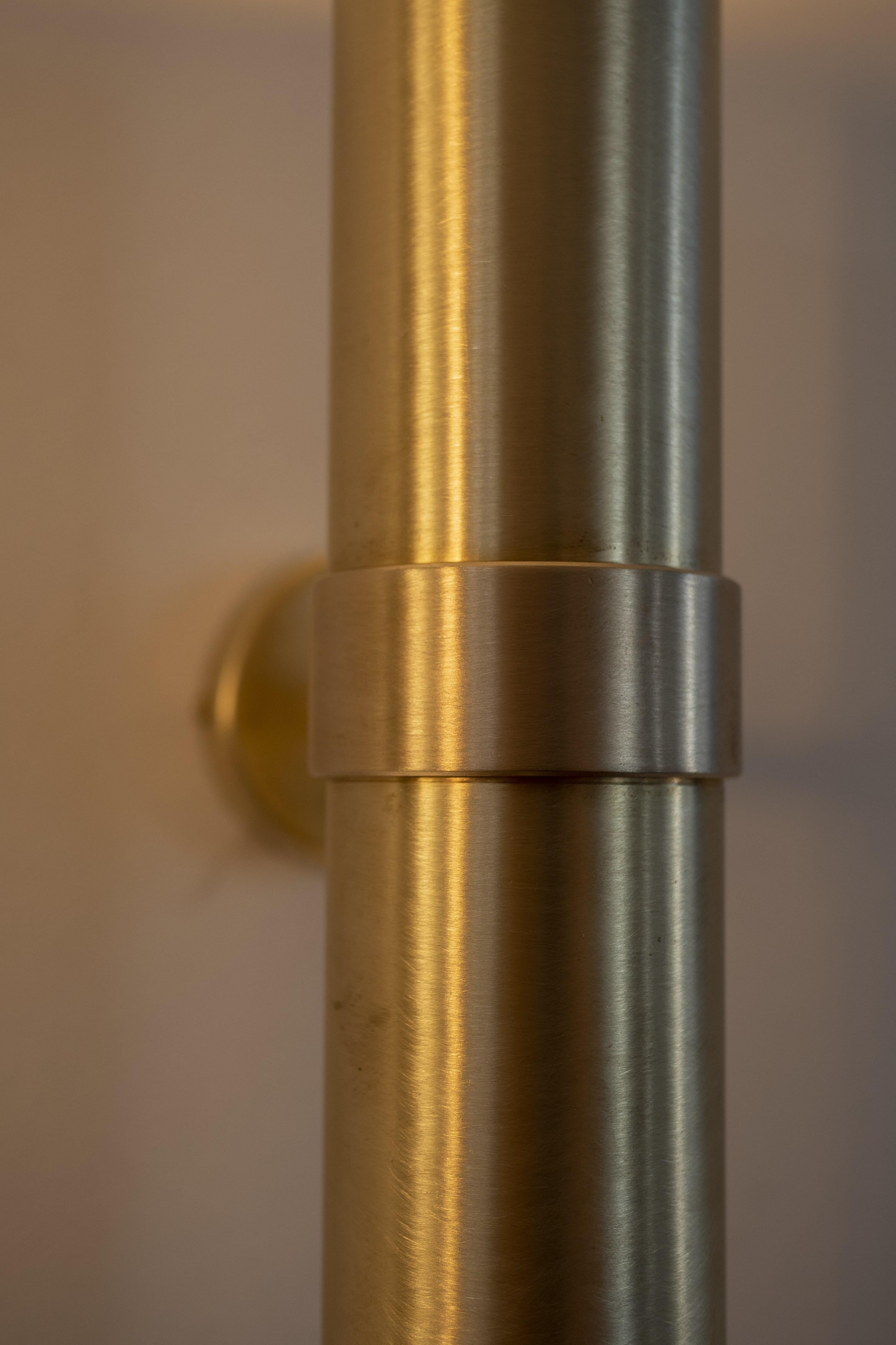 Brushed Natural Brass Contemporary-Modern Wall Cylinder Light Handcrafted in Italy For Sale