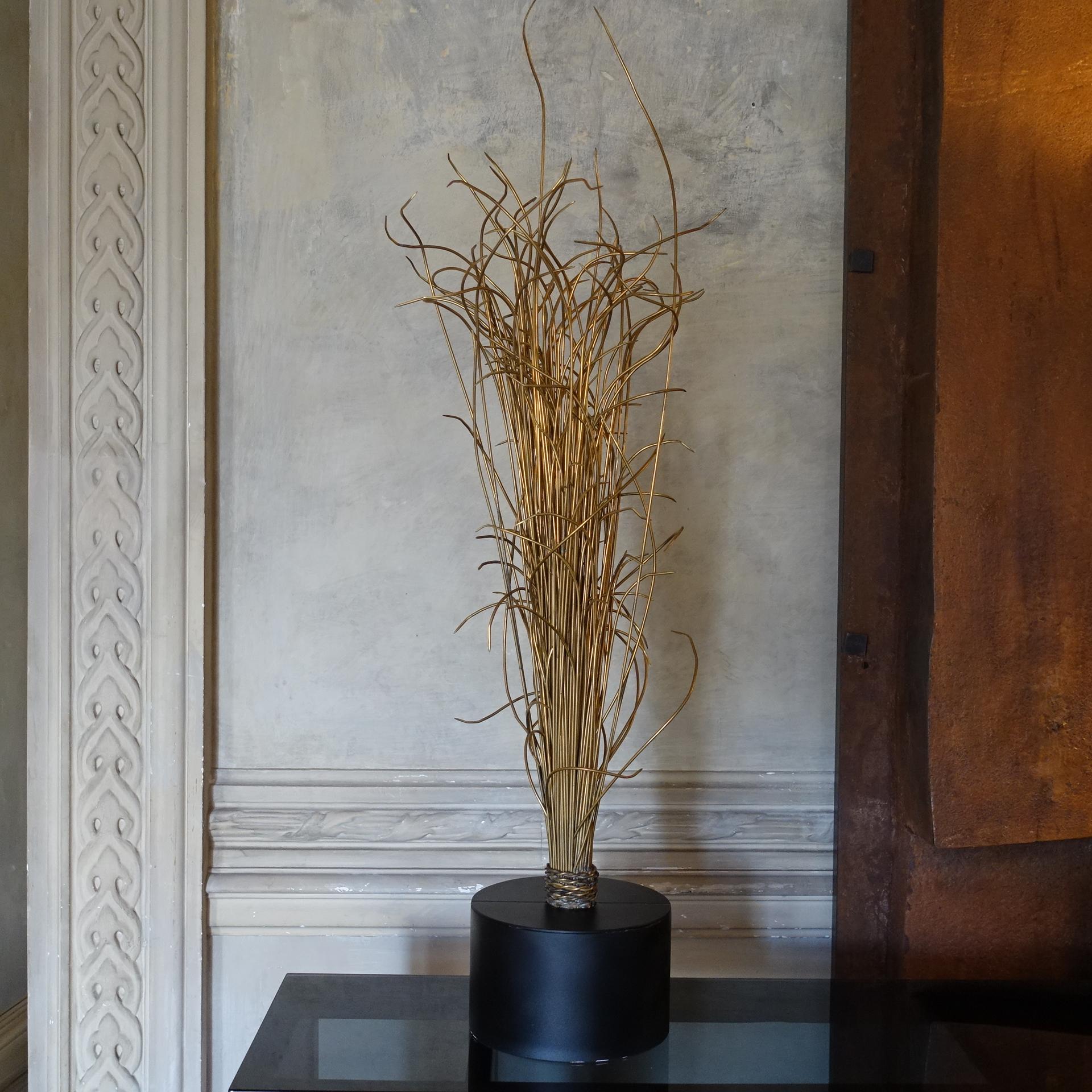 Natural Brass Wire Abstract Sculpture, Black Steel Base, Italy, 1970's Circa 5