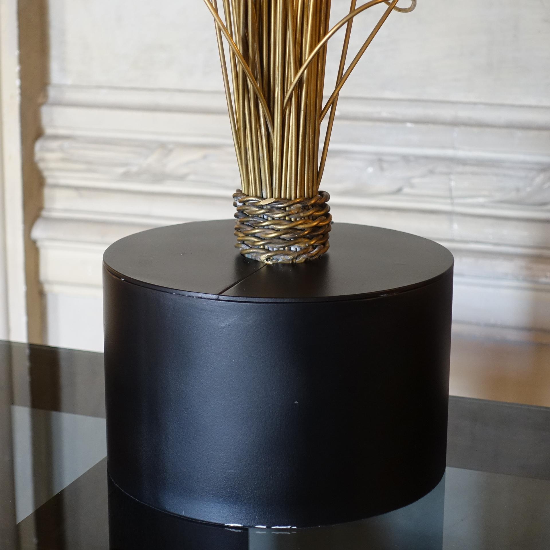 Natural Brass Wire Abstract Sculpture, Black Steel Base, Italy, 1970's Circa 8
